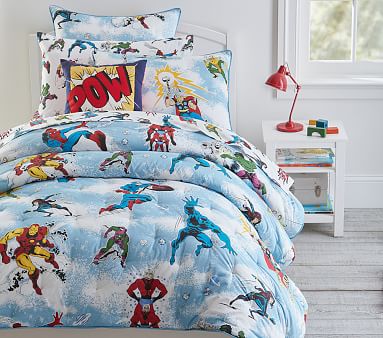 POTTERY BARN KIDS Glow in the Dark Marvel Comics TWIN Cotton 3 pc Sheets Set NEW 