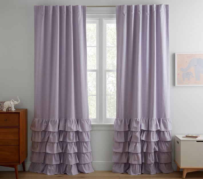 Evelyn Linen Blend Ruffle Bottom Kids Blackout Curtain Pottery Barn Kids