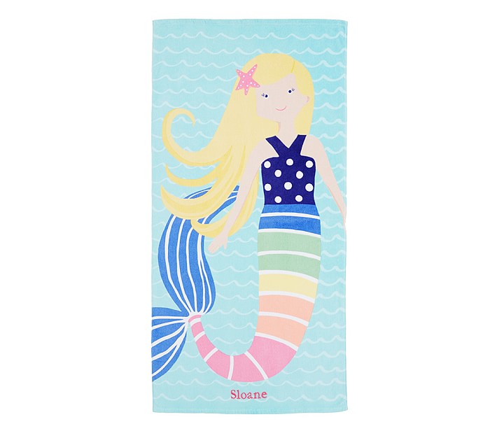 Rainbow Mermaid Kid Beach Towel Navy