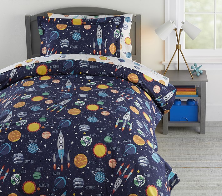 Kidz Club Planets Blue Duvet Quilt Cover Bedding Set Single Double Curtains 