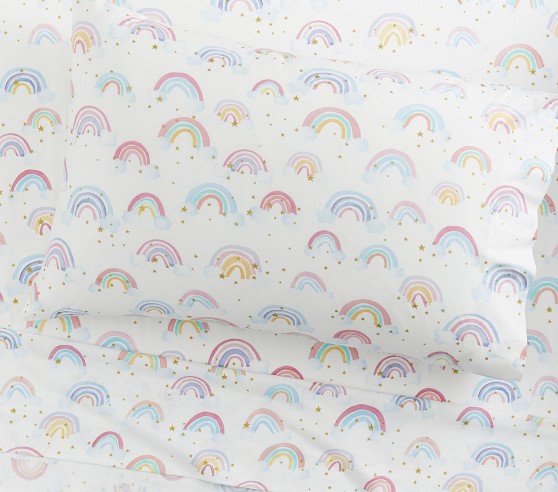 POTTERY BARN KIDS Rainbow Cloud Cotton FULL 4 piece Sheets Set NEW 