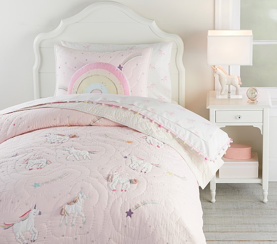 New Girl's Pink Twin Size Comforter Set Rainbow Unicorn Bed in a Bag  Bedding 