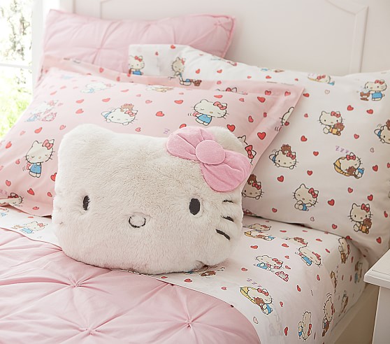 4pc Pottery Barn Kids Hello Kitty Full Queen Duvet Cover Sham Set Pillow Bedding 