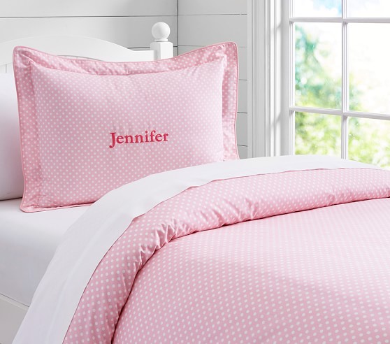 NWT Pottery Barn Teen Mini dot FQ full queen duvet & 2 pillowcases pink magenta 