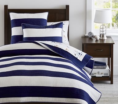 Pottery Barn Teen Rugby Stripe Sheet Set Queen Navy/Pagoda NEW 