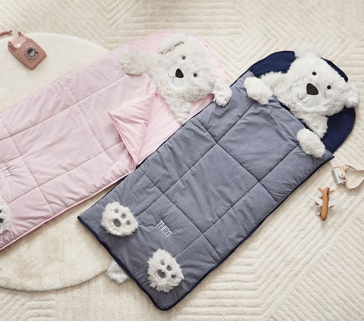 Light Pink Shaggy Head Puppy Kids Sleeping Bag | Pottery Barn Kids