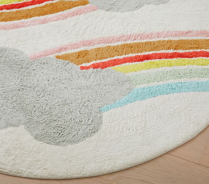 Machine Washable Modern Rainbow Round Rug Pottery Barn Kids