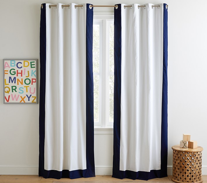 Pottery Barn Kids Quincy Cotton Canvas Blackout Curtain 63 inches Navy 