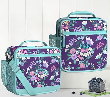 NEW Pottery Barn Kids Mackenzie Classic LUNCH BOX BAG Bouquet Floral Teal Pink! 