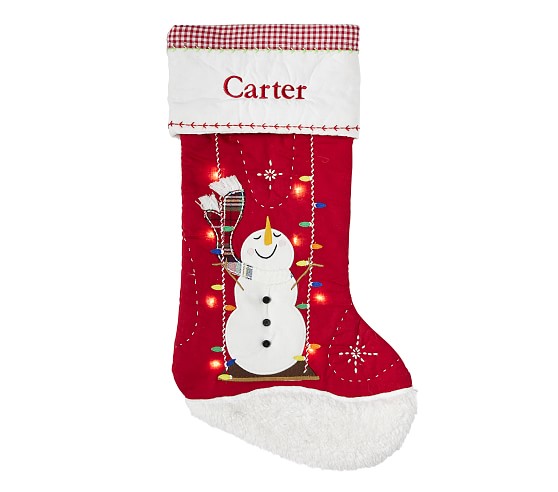 Pottery Barn Kids Girl Snowman Gray Stocking Quilted NEW Christmas 