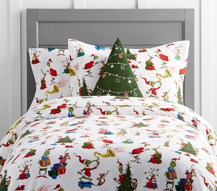 Details about   Pottery Barn Teen Multi Color The Grinch And Max Flannel Cotton Full Sheet Set 