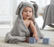 NEW YELLOW POTTERY BARN KIDS Gingham Nursery Hooded Towel 