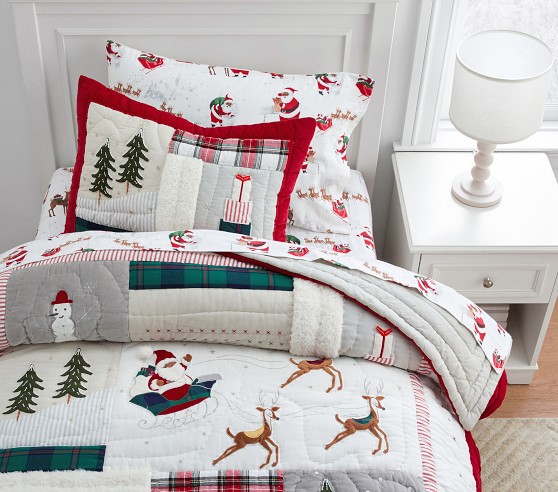 1 POTTERY BARN KIDS Heritage Santa Standard Quilted Sham NEW Christmas 