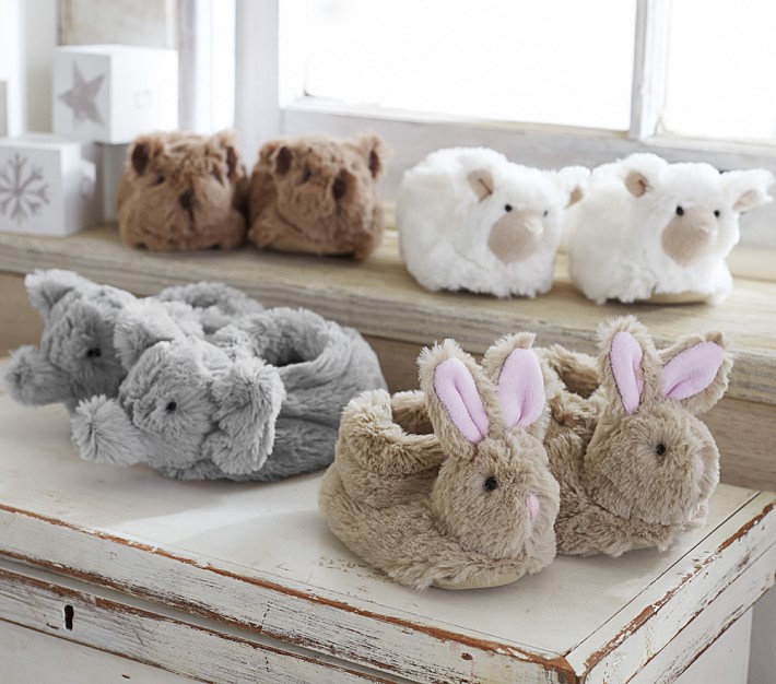 Faux-Fur Baby Animal Slippers | Pottery Barn Kids