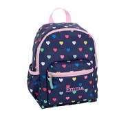 포터리반 키즈 초등 가방 (초등 선물 추천) Potterybarn Mackenzie Navy Pink Multi Hearts Packaway Backpack