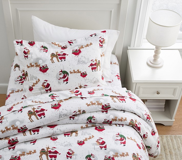 Flannel Heritage Santa Organic Duvet Cover & Shams Pottery Barn Kids