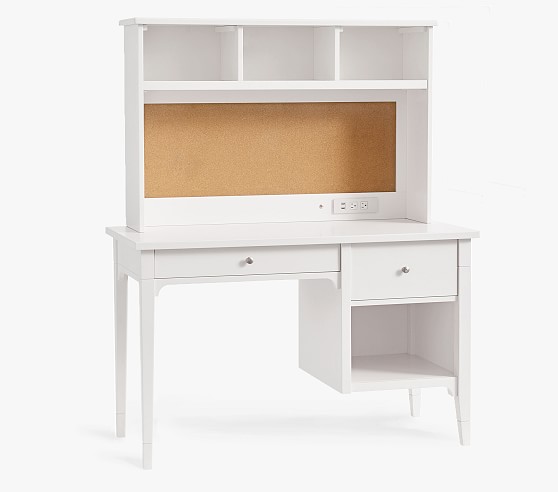 white desk with tall hutch