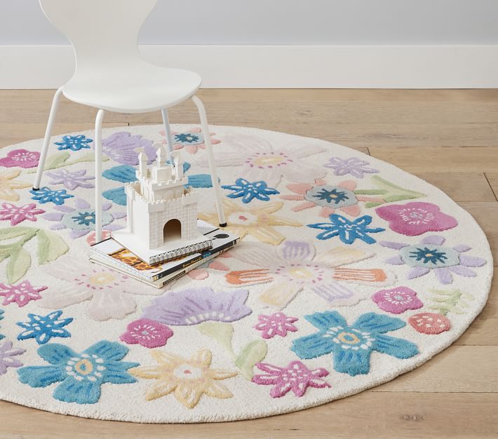 Naomi Carved Floral Round Rug Pottery Barn Kids
