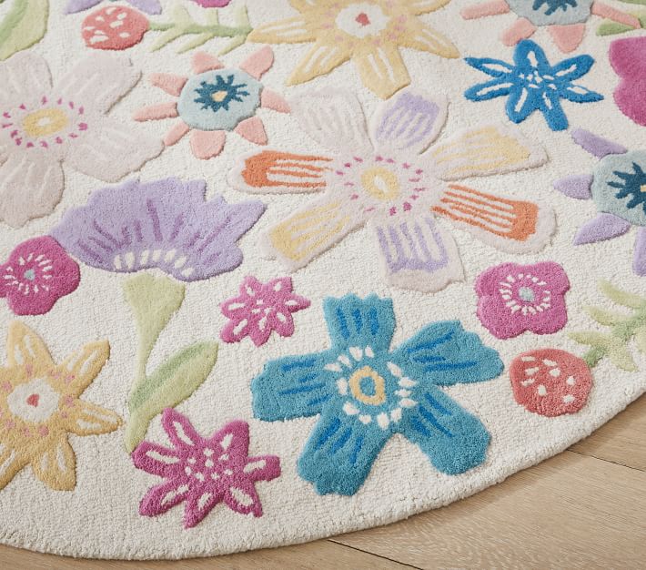 Naomi Carved Floral Round Rug Pottery Barn Kids