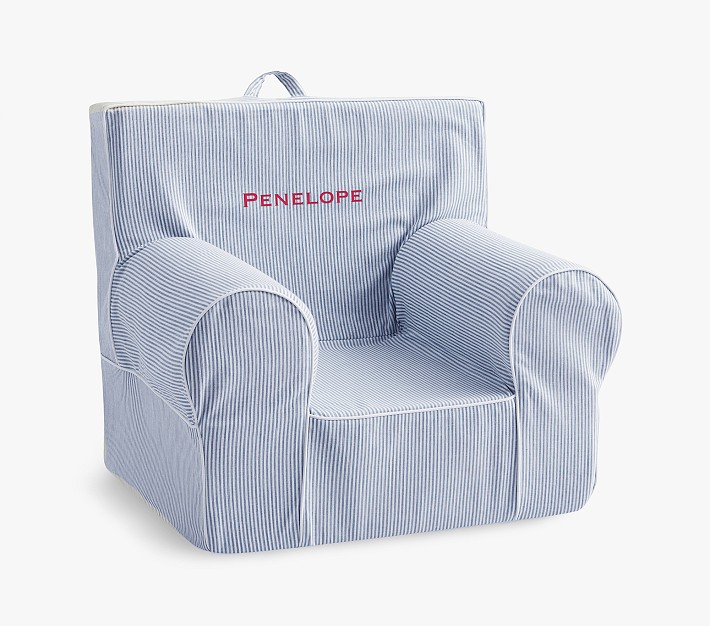 Kids Anywhere Chair Chambray Blue Oxford Stripe Pottery Barn Kids   Kids Anywhere Chair Chambray Blue Oxford Stripe Slipcover  1 O 