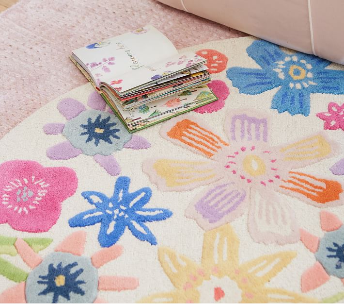 Naomi Carved Floral Round Rug Pottery Barn Kids