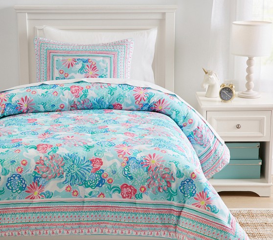 Lilly Pulitzer Unicorns in Bloom Comforter & Shams | Pottery Barn Kids