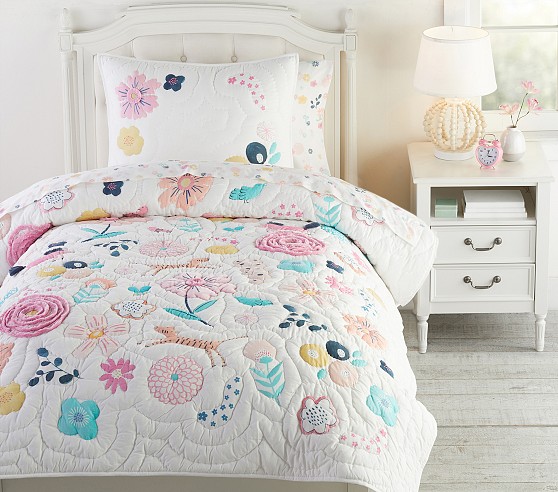 Pottery Barn Kids Organic Yvette Floral Medallion Twin Quilt Euro Sham ...