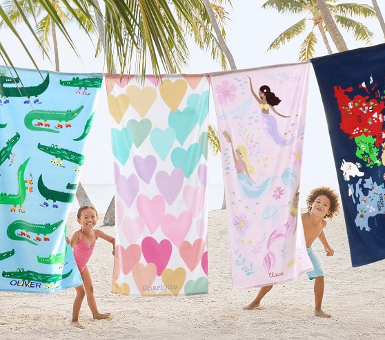 Mermaid Allover Kid Beach Towel | Pottery Barn Kids