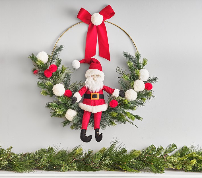 Santa Pom-Pom Demi Wreath | Pottery Barn Kids