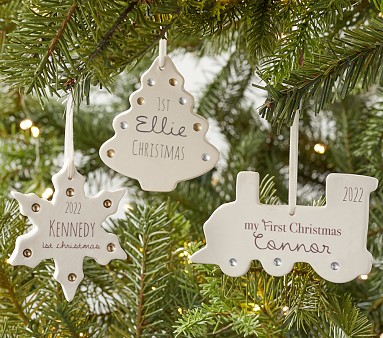 Personalized Ceramic Baby's First Christmas Ornaments | Pottery Barn Kids