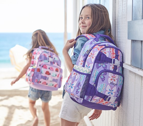 Mackenzie Lavender & Purple Preppy Butterflies Girls Backpack | Pottery ...