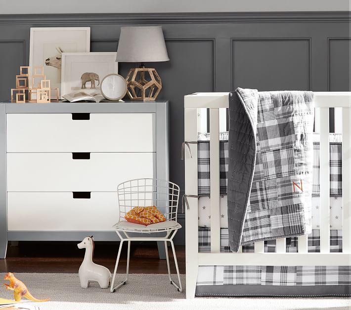 Gray Madras Crib Bedding Set Pottery Barn Kids