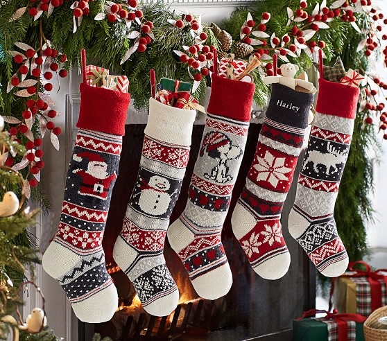 Snoopy® Natural Fair Isle Christmas Stocking | Pottery Barn Kids