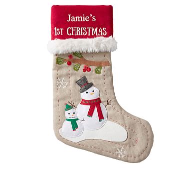 Personalized Baby's First Snowman Woodland Christmas Stocking | Pottery ...