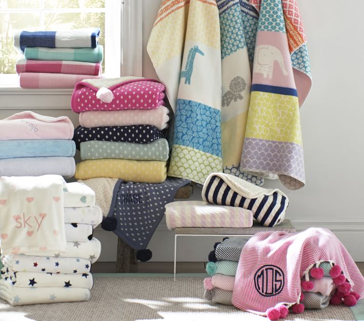 Organic Herringbone PomPom Baby Blanket Pottery Barn Kids