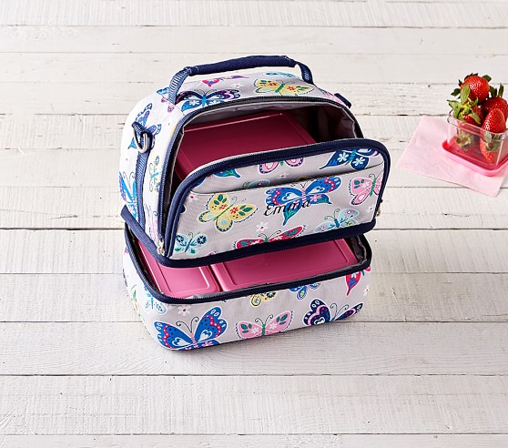 Mackenzie Navy Rainbow Unicorn Classic Kids Lunch Bag | Pottery Barn Kids