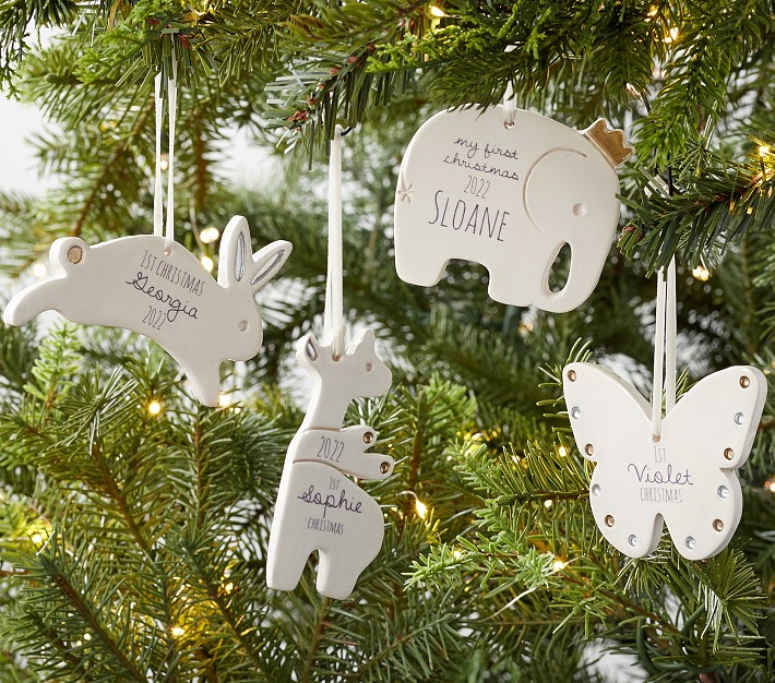 Baby's First Personalized Shaped Ceramic Animal Christmas Ornaments