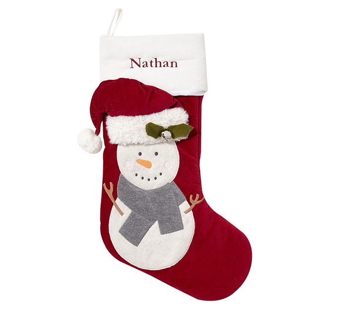 Snowman Luxe Velvet Christmas Stocking 