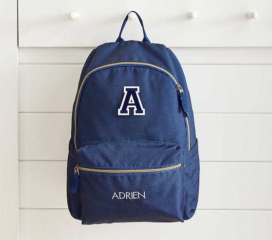 Blue Chevron Varsity Initial Mini Backpack - E