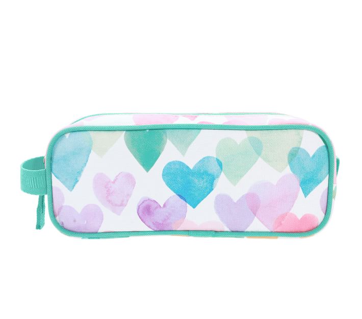 Mackenzie Aqua Rainbow Hearts Pencil Case | Pottery Barn Kids