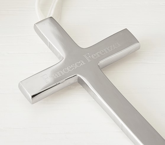 Silver Engravable Cross Baby Ornament