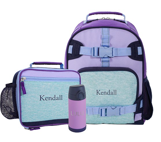 포터리반 가방 + 런치백 + 물통 세트 Potterybarn Mackenzie Lavender/Aqua/Navy Color Block Backpack &amp; Lunch Bundle, Set of 3