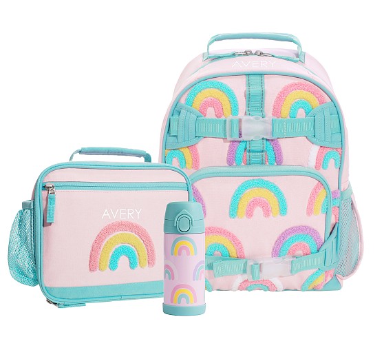 포터리반 가방 + 런치백 + 물통 세트 Potterybarn Mackenzie Pink Chenille Rainbows Backpack &amp; Lunch Bundle, Set of 3