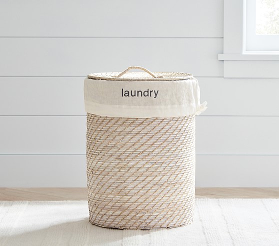 The White Company White Gray Rope Laundry Basket