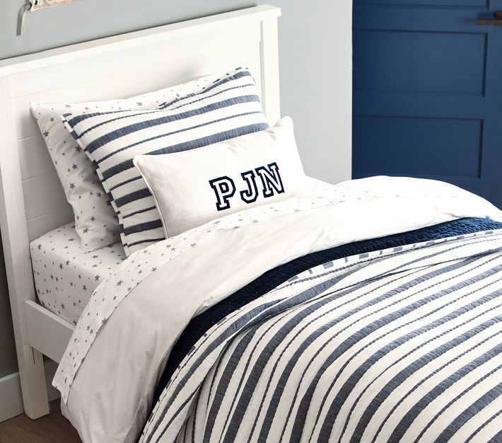 Navy Striped Monogram Throw Pillow