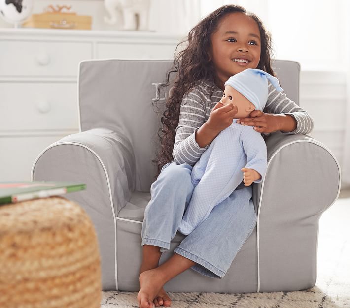 Kids Anywhere Chair®, Gray with White Piping