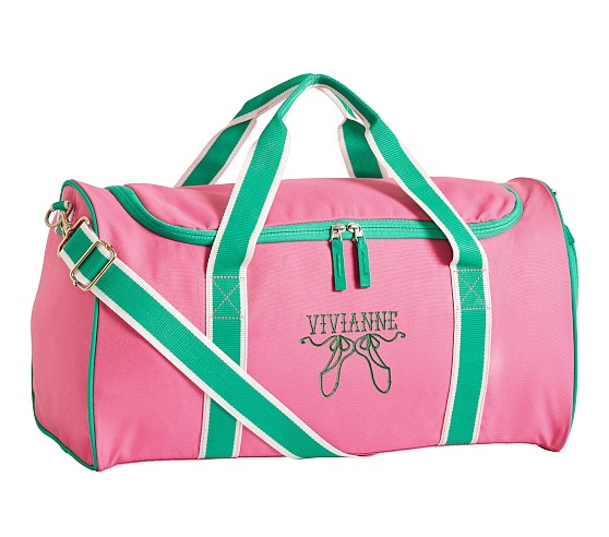 Mackenzie Solid Pink With Green Trim Sport Duffle Bag | Pottery Barn Kids