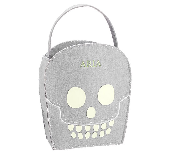 Skull Mask Personalized Glow In The Dark Halloween Tote Treat Bag Black