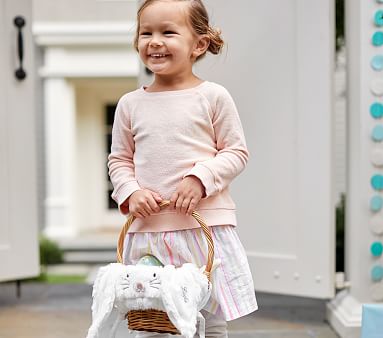 Personalized Easter Basket With Bunny Liner - Custom Name White Woven Basket For Kids