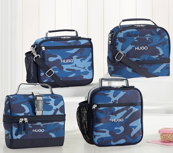 Kid's Quilted Camo Backpack & Lunch Box Set - Navy - Navy